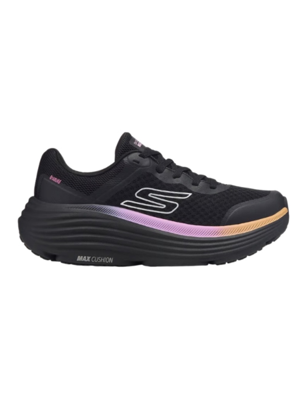 Womens Skechers Max Cushioning Endeavour Sneakers. Black/Pink Mesh. 129470